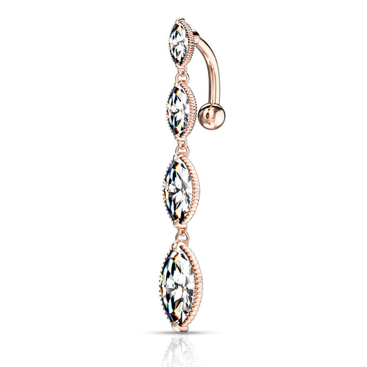 Xiomara Reverse Belly Bar with Rose Gold Plating - Reverse Top Down Belly Ring. Navel Rings Australia.