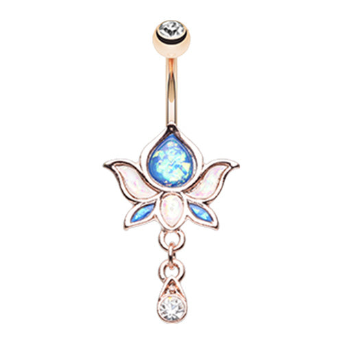 Golden Saraswati Lotus Flower Navel Ring - Dangling Belly Ring. Navel Rings Australia.