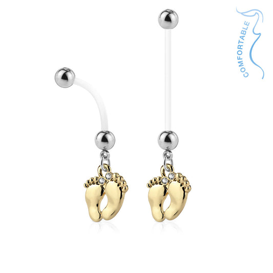 Tiny Toes Pregnancy Belly Ring with Gold Plating - Maternity Belly Ring. Navel Rings Australia.