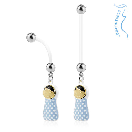 Blue and Pink Baby Dolls Pregnancy Belly Rings - Maternity Belly Ring. Navel Rings Australia.