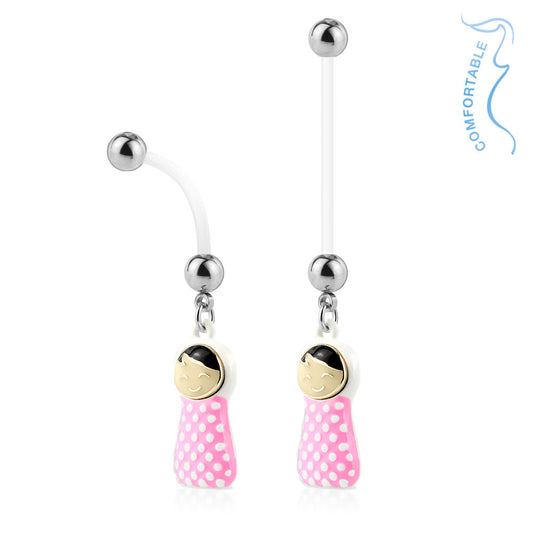 Blue and Pink Baby Dolls Pregnancy Belly Rings - Maternity Belly Ring. Navel Rings Australia.