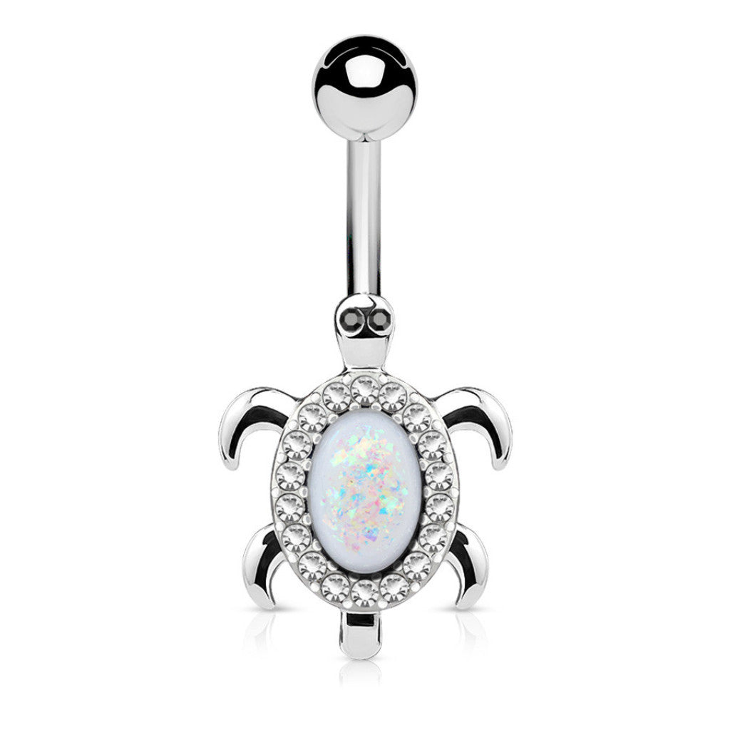 Opal Sea Turtle Belly Ring - Fixed (non-dangle) Belly Bar. Navel Rings Australia.