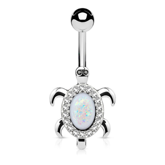 Opal Sea Turtle Belly Ring - Fixed (non-dangle) Belly Bar. Navel Rings Australia.