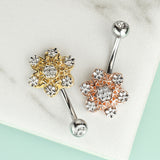 Filigree Flakes Belly Bar with Rose Gold Plating - Fixed (non-dangle) Belly Bar. Navel Rings Australia.