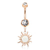 Flaming Opal Sunburst Belly Dangle with Rose Gold Plating