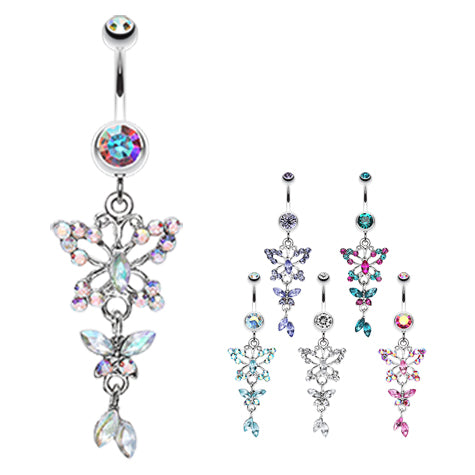 316L Extra Long Dangling Butterfly Belly Rings. Choose from 6 Colours ...