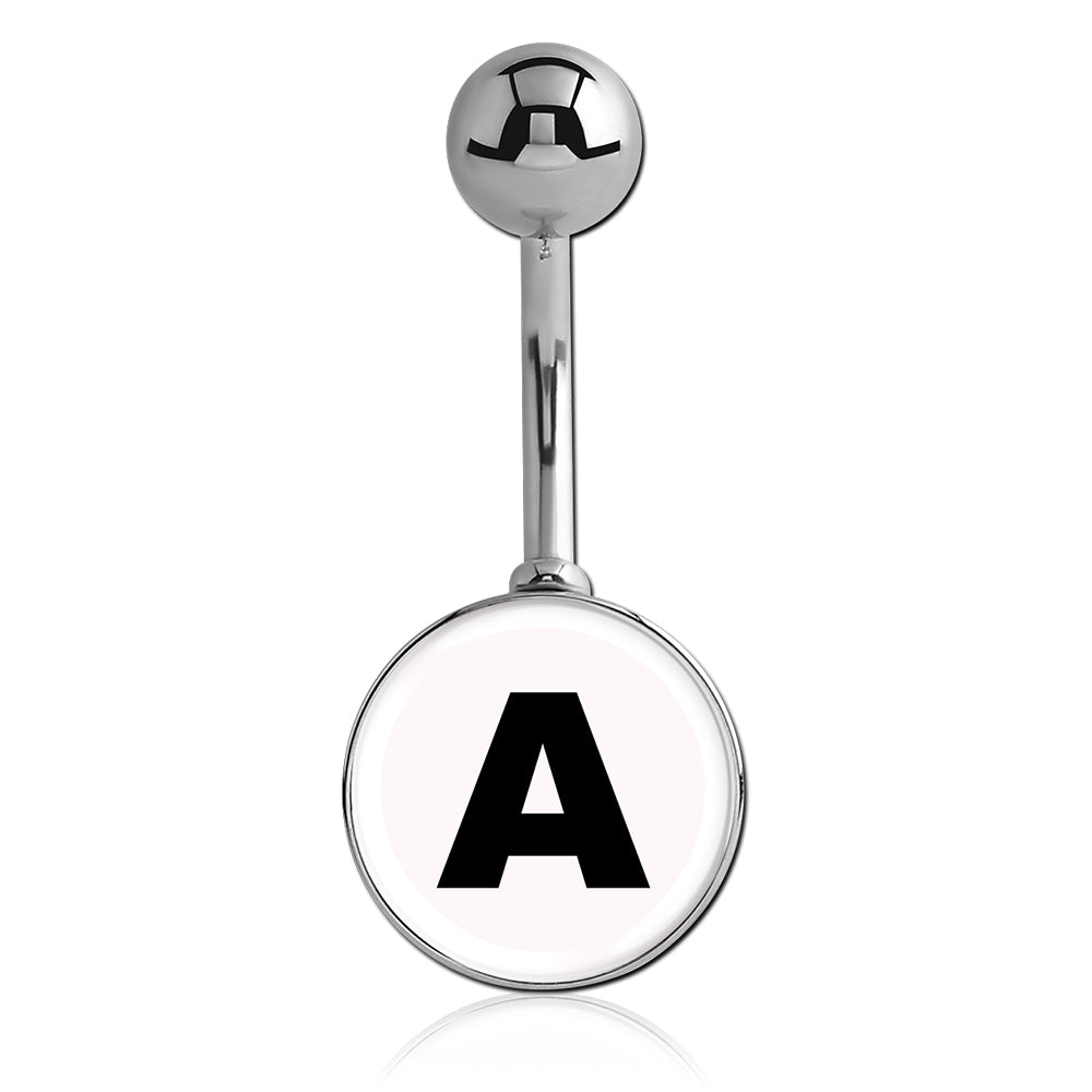 Printed Alphabet Letter Initial Belly Bars - Basic Curved Barbell. Navel Rings Australia.