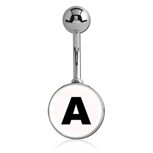 Printed Alphabet Letter Initial Belly Bars - Basic Curved Barbell. Navel Rings Australia.
