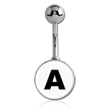 Printed Alphabet Letter Initial Belly Bars - Basic Curved Barbell. Navel Rings Australia.