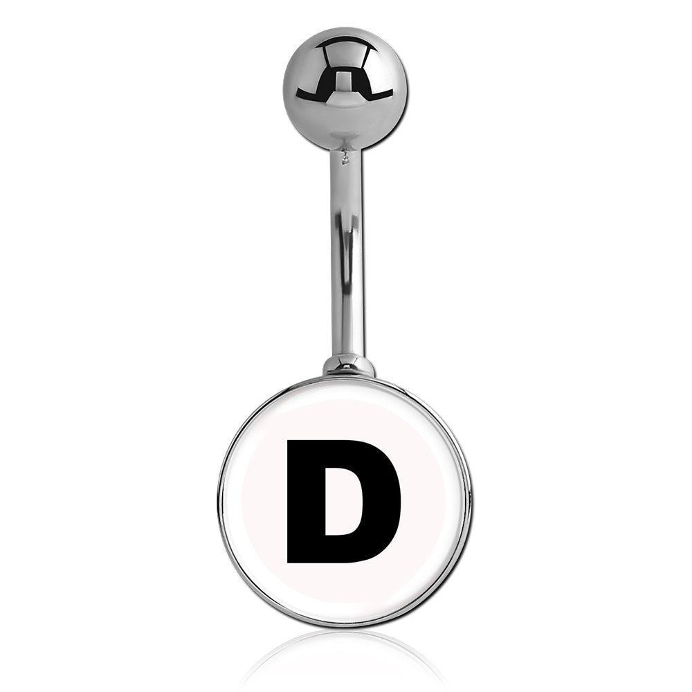 Printed Alphabet Letter Initial Belly Bars - Basic Curved Barbell. Navel Rings Australia.