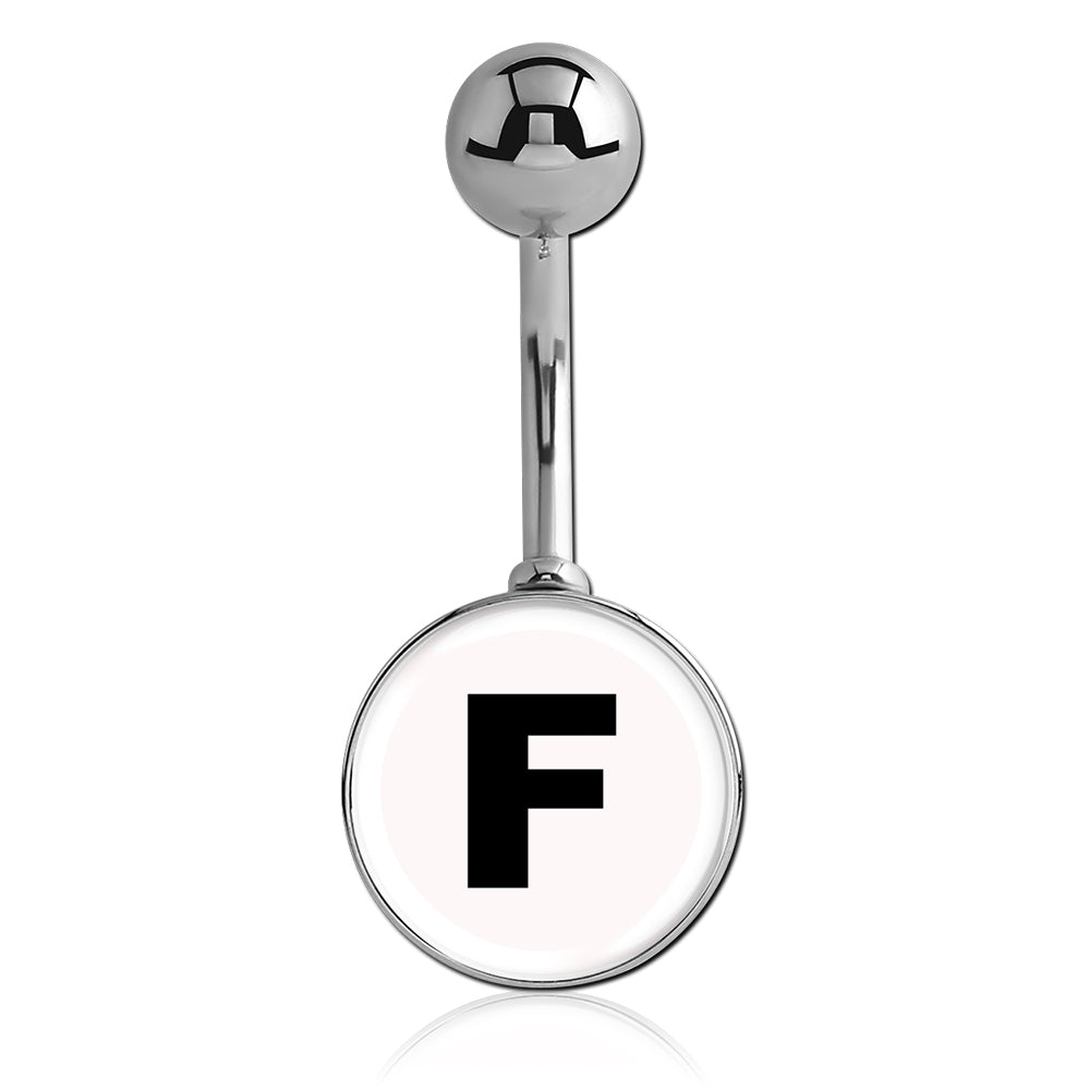 Printed Alphabet Letter Initial Belly Bars - Basic Curved Barbell. Navel Rings Australia.