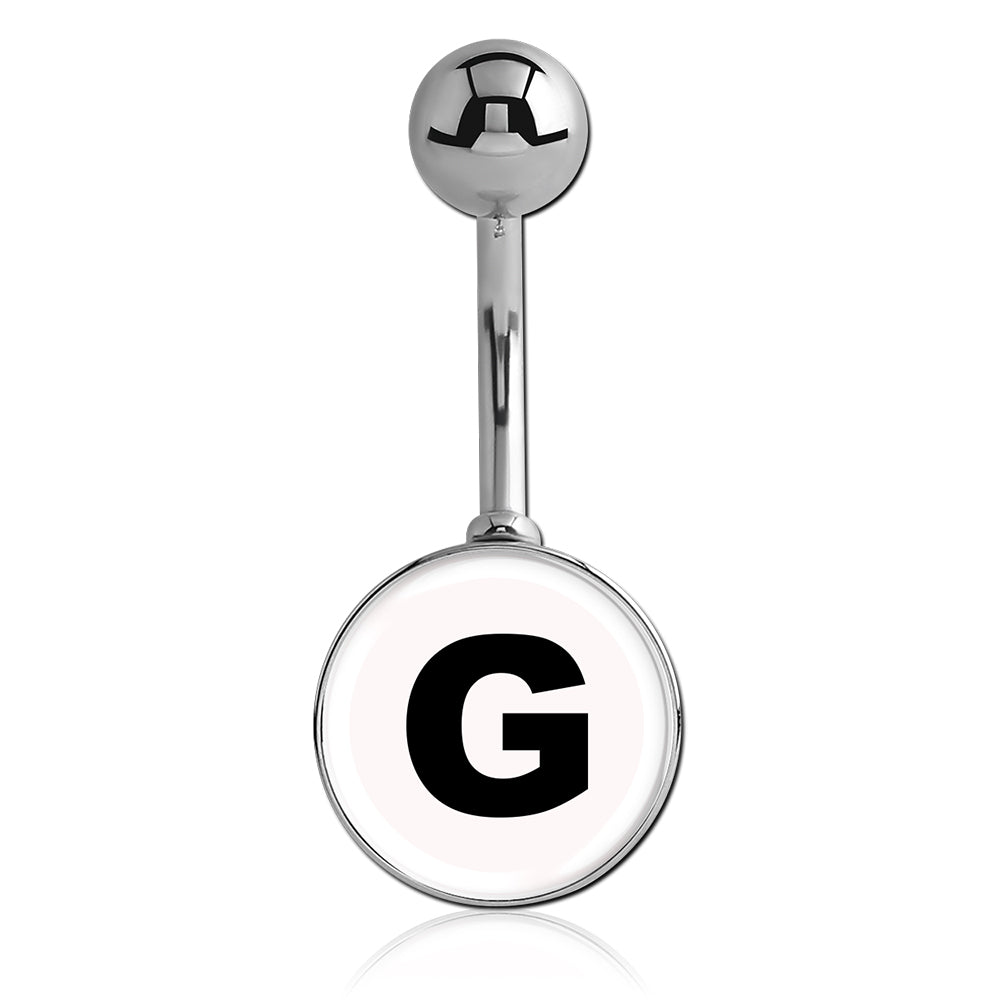 Printed Alphabet Letter Initial Belly Bars - Basic Curved Barbell. Navel Rings Australia.