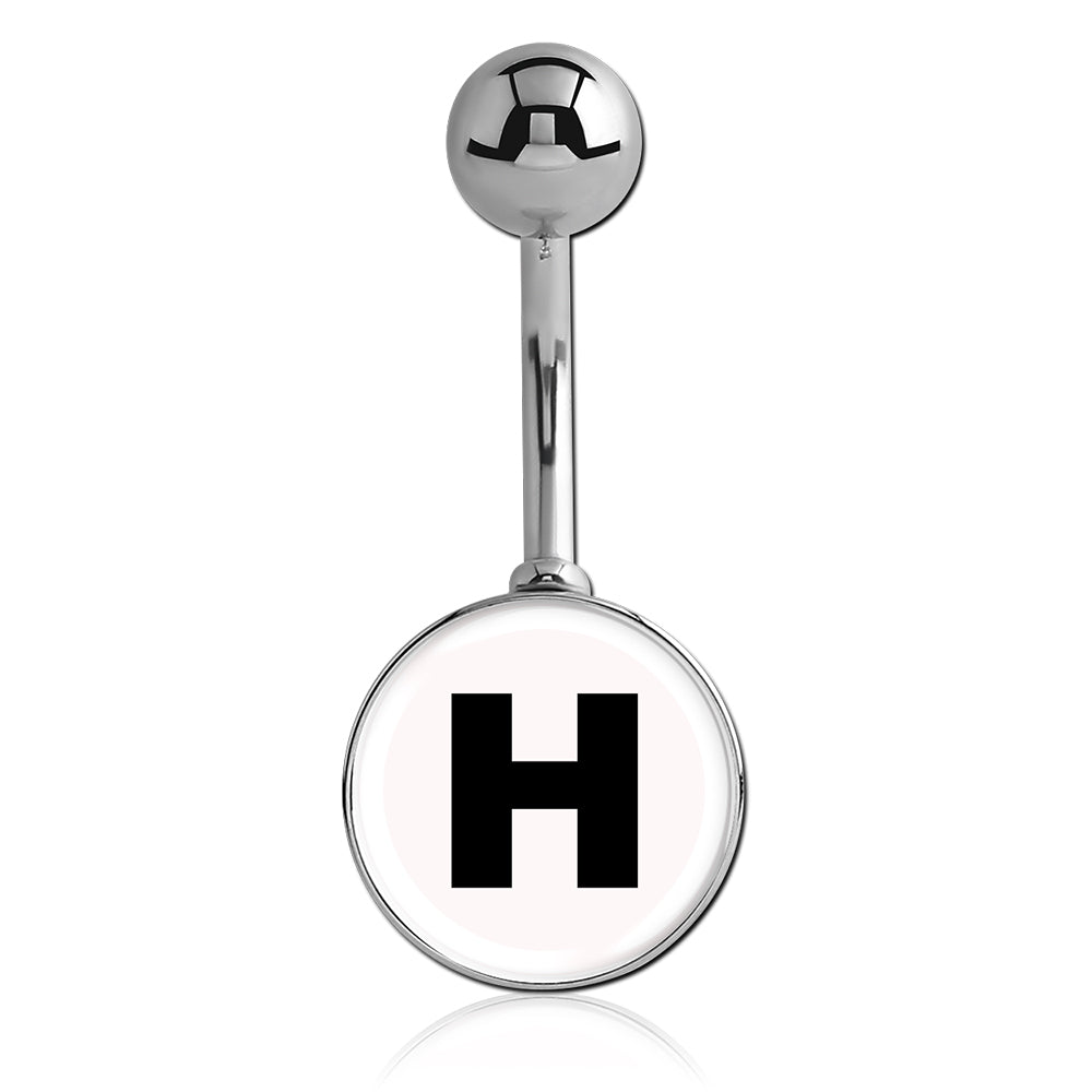 Printed Alphabet Letter Initial Belly Bars - Basic Curved Barbell. Navel Rings Australia.