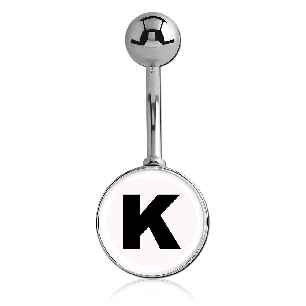 Printed Alphabet Letter Initial Belly Bars - Basic Curved Barbell. Navel Rings Australia.