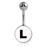 Printed Alphabet Letter Initial Belly Bars - Basic Curved Barbell. Navel Rings Australia.