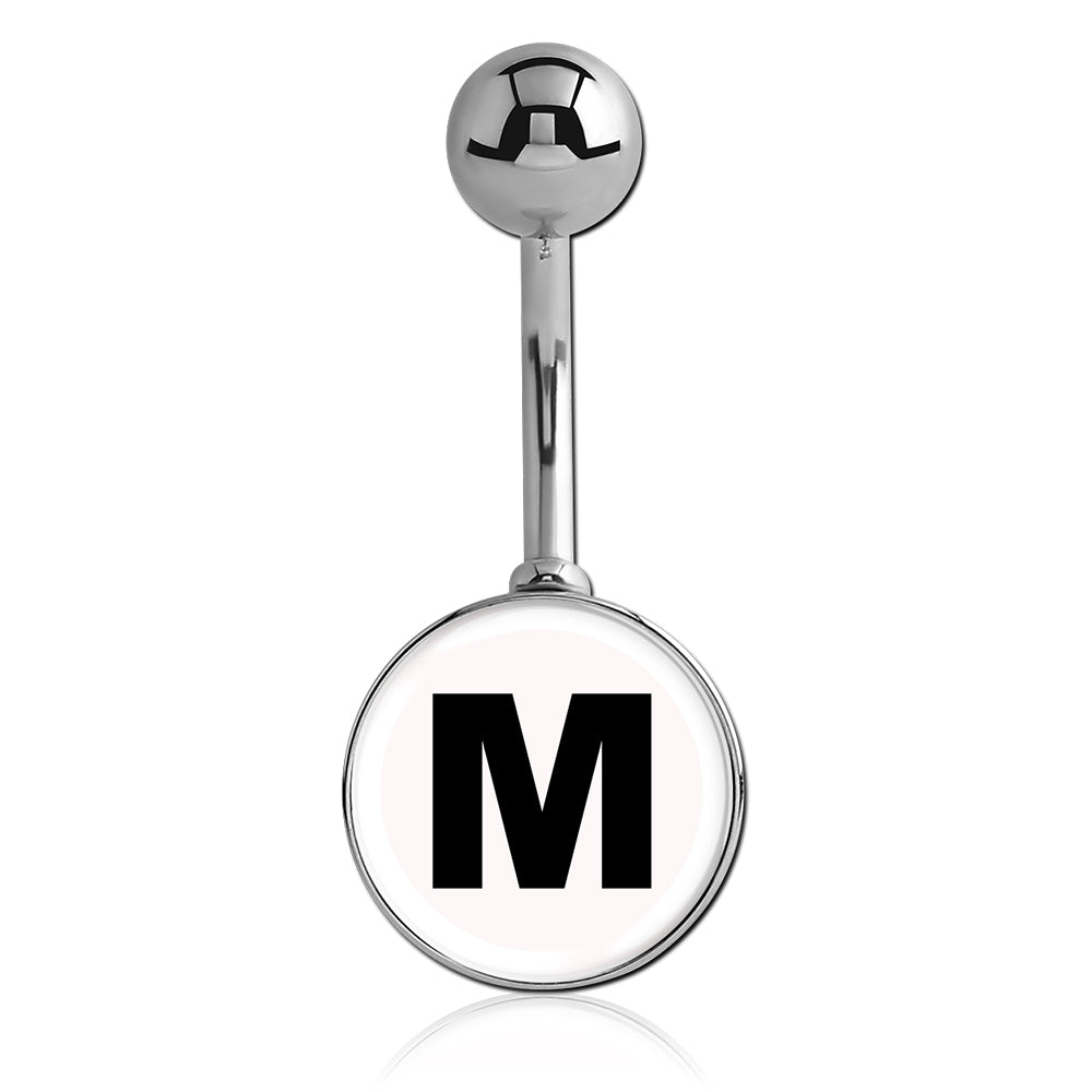 Printed Alphabet Letter Initial Belly Bars - Basic Curved Barbell. Navel Rings Australia.