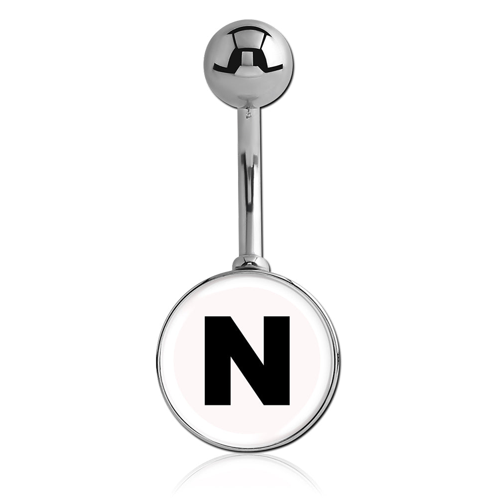 Printed Alphabet Letter Initial Belly Bars - Basic Curved Barbell. Navel Rings Australia.