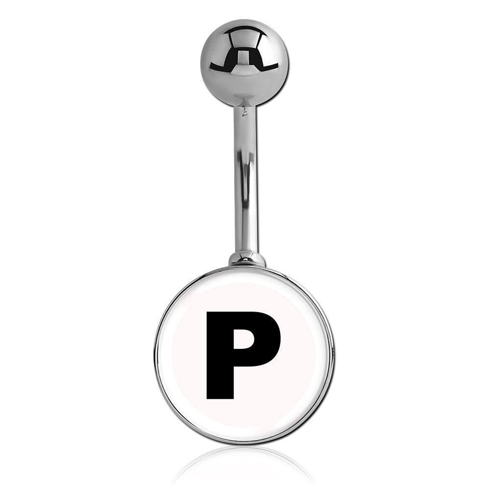 Printed Alphabet Letter Initial Belly Bars - Basic Curved Barbell. Navel Rings Australia.