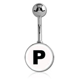 Printed Alphabet Letter Initial Belly Bars - Basic Curved Barbell. Navel Rings Australia.