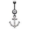 Captain Flatouts Black Diamond Anchor Belly Ring - Dangling Belly Ring. Navel Rings Australia.