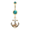 Boating Babes Anchor Belly Bar in Gold - Dangling Belly Ring. Navel Rings Australia.