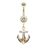 Boating Babes Anchor Belly Bar in Gold - Dangling Belly Ring. Navel Rings Australia.