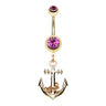 Boating Babes Anchor Belly Bar in Gold - Dangling Belly Ring. Navel Rings Australia.