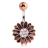 Frumoasă Flower Belly Bar - Fixed (non-dangle) Belly Bar. Navel Rings Australia.