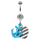 Metallic Anchor Love Charms Belly Bar - Dangling Belly Ring. Navel Rings Australia.