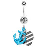 Metallic Anchor Love Charms Belly Bar - Dangling Belly Ring. Navel Rings Australia.