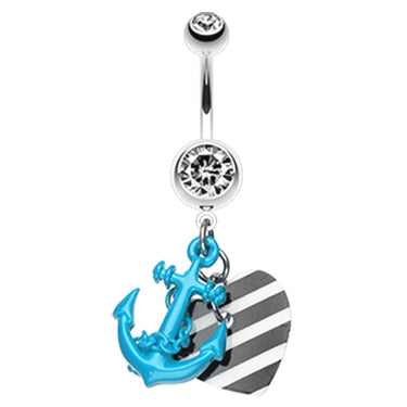 Metallic Anchor Love Charms Belly Bar - Dangling Belly Ring. Navel Rings Australia.