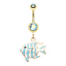 Marine Fish Belly Dangles in Gold - Dangling Belly Ring. Navel Rings Australia.