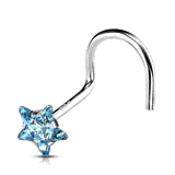 Star Gem Corkscrew Nose Ring in 14K White Gold