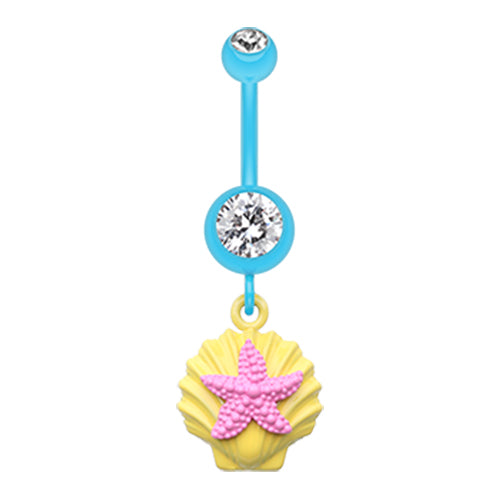 Ariel's Shell Dangly Navel Ring - Dangling Belly Ring. Navel Rings Australia.