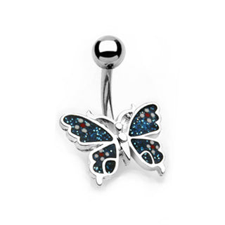 Art Deco Butterfly Belly Button Ring - Fixed (non-dangle) Belly Bar. Navel Rings Australia.