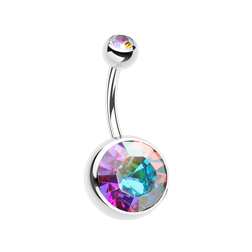 thumbnail image 2 of 14g 3/8” 316L Surgical Steel Belly Button Ring – 4mm & 6mm Double Gem CZ Balls 2 of 6