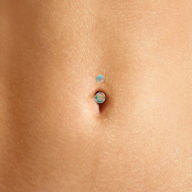 Petite Australian Opal 14K White Gold Belly Ring by Maria Tash - Basic Curved Barbell. Navel Rings Australia.