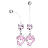 Jewelled Pitter Patter Pregnancy Belly Bar - Maternity Belly Ring. Navel Rings Australia.