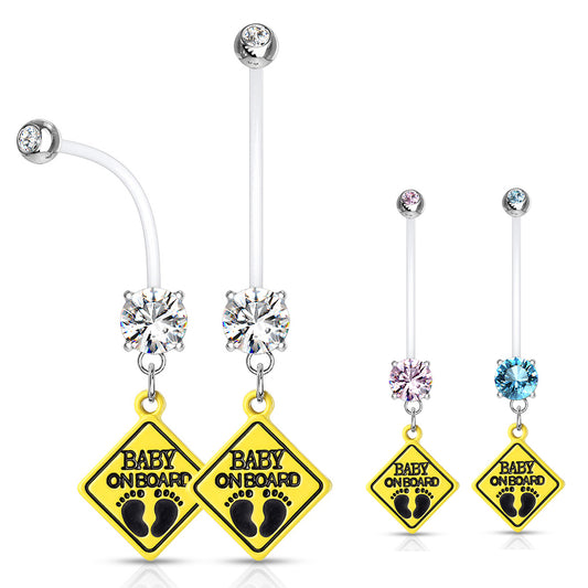Jewelled Baby On Board Maternity Belly Ring - Maternity Belly Ring. Navel Rings Australia.
