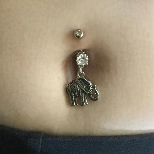 Bali Safari Elephant Belly Piercing Ring - Dangling Belly Ring. Navel Rings Australia.
