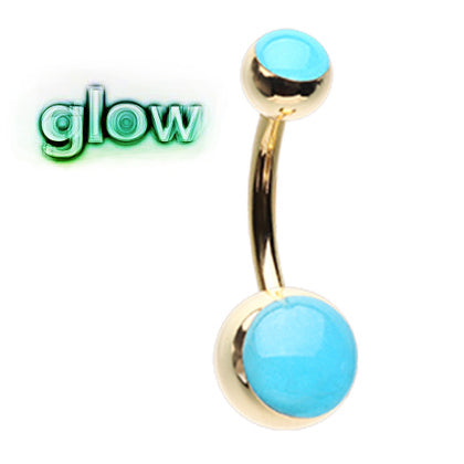 Yellow Gold Classique Glow in the Dark Belly Bars - Basic Curved Barbell. Navel Rings Australia.