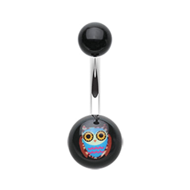 Beaming Night Owl Belly Ring - Fixed (non-dangle) Belly Bar. Navel Rings Australia.