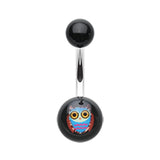 Beaming Night Owl Belly Ring - Fixed (non-dangle) Belly Bar. Navel Rings Australia.