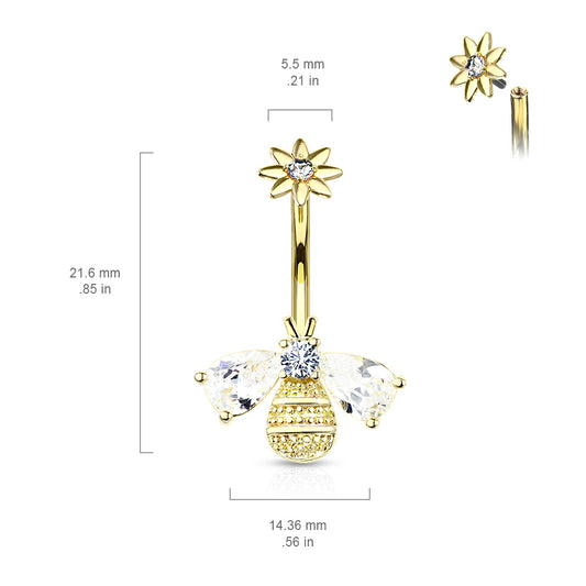 Buzzy Bee Belly Ring with Gold Plating - Fixed (non-dangle) Belly Bar. Navel Rings Australia.