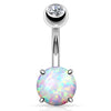 Prong Opal Belly Bar in 14K White Gold
