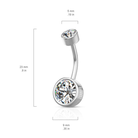 Flat Disc Internally Threaded Gem Belly Bar with Rose Gold Plating - Basic Curved Barbell. Navel Rings Australia.