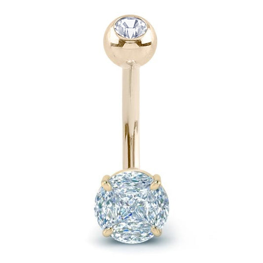 Classic Prong Gem Belly Ring in 14K Yellow Gold - Fixed (non-dangle) Belly Bar. Navel Rings Australia.