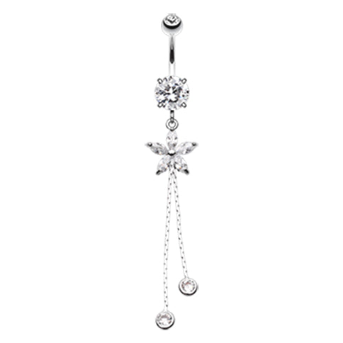 Bezelled Flower Chain Belly Dangle - Dangling Belly Ring. Navel Rings Australia.