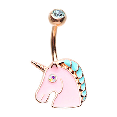 The BFF Unicorn Belly Bar in Rose Gold - Fixed (non-dangle) Belly Bar. Navel Rings Australia.