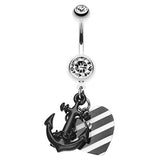 Metallic Anchor Love Charms Belly Bar - Dangling Belly Ring. Navel Rings Australia.